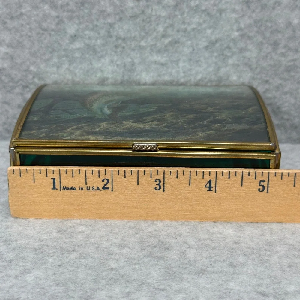 Via Vermont Handcrafted Glass Trinket Box Rainbow Trout Randy McGovern Artwork